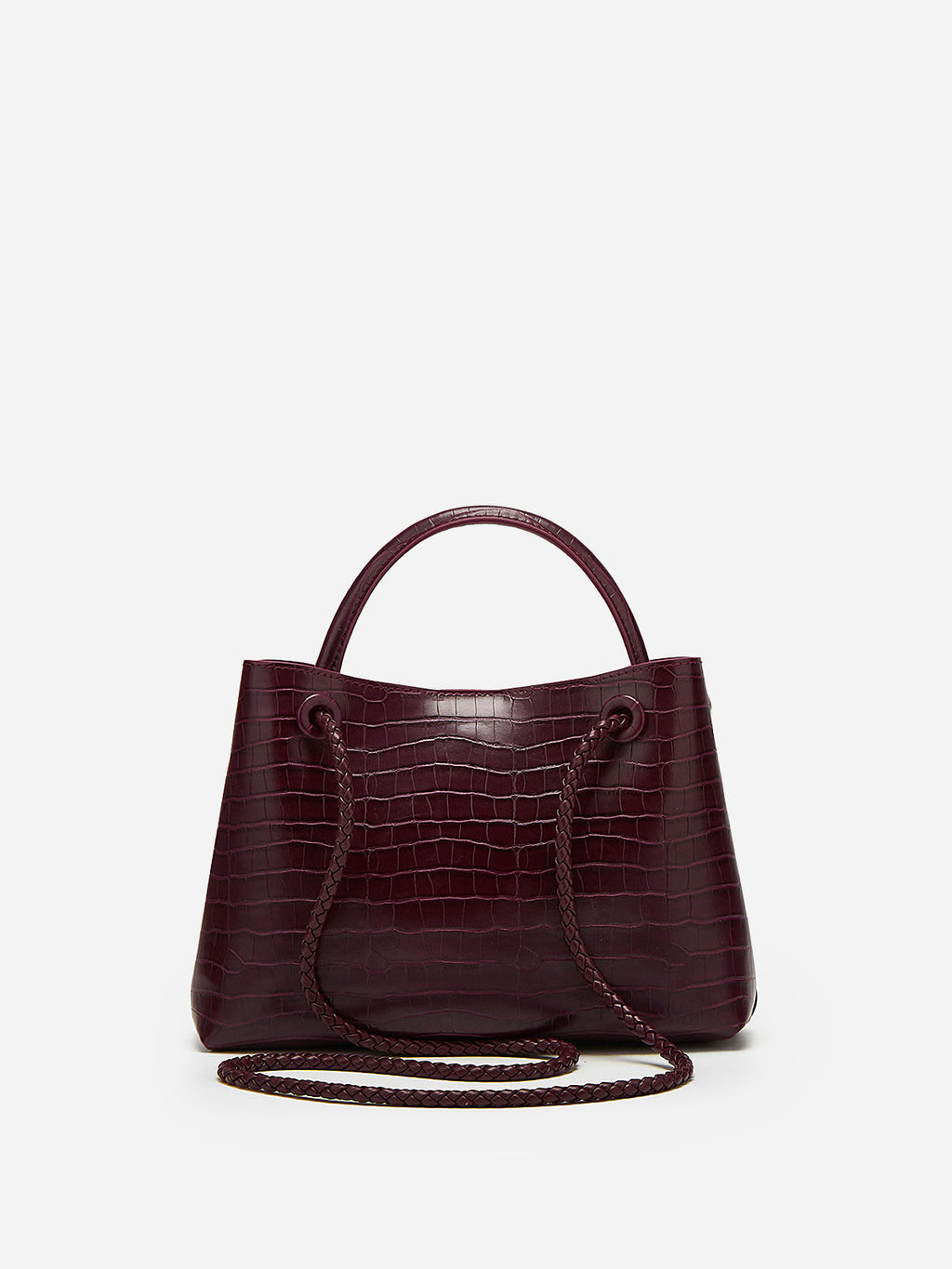 Lieke | Women's Burgundy Croc-Embossed Top Handle Bag with Gold Hardware
