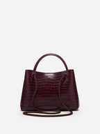 Lieke | Women's Burgundy Croc-Embossed Top Handle Bag with Gold Hardware