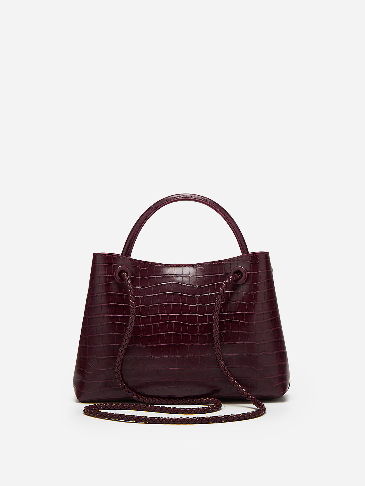 Lieke | Women's Burgundy Croc-Embossed Top Handle Bag with Gold Hardware