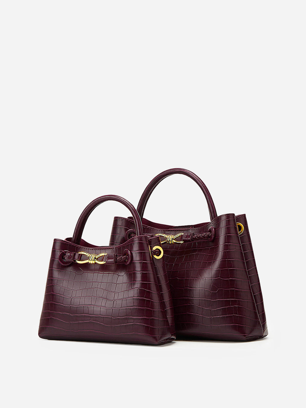 Lieke | Women's Burgundy Croc-Embossed Top Handle Bag with Gold Hardware