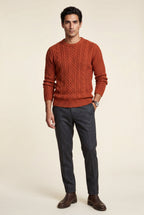Chunky Cable Crewneck Sweater with Ribbed Hem | Liam
