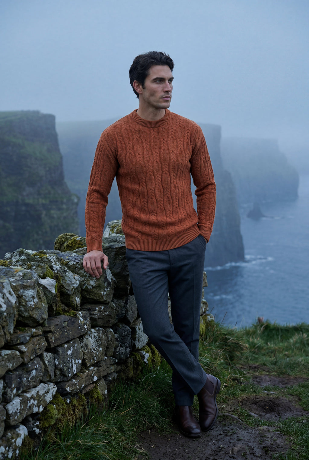 Chunky Cable Crewneck Sweater with Ribbed Hem | Liam