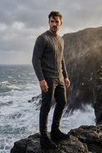 Chunky Cable Crewneck Sweater with Ribbed Hem | Liam