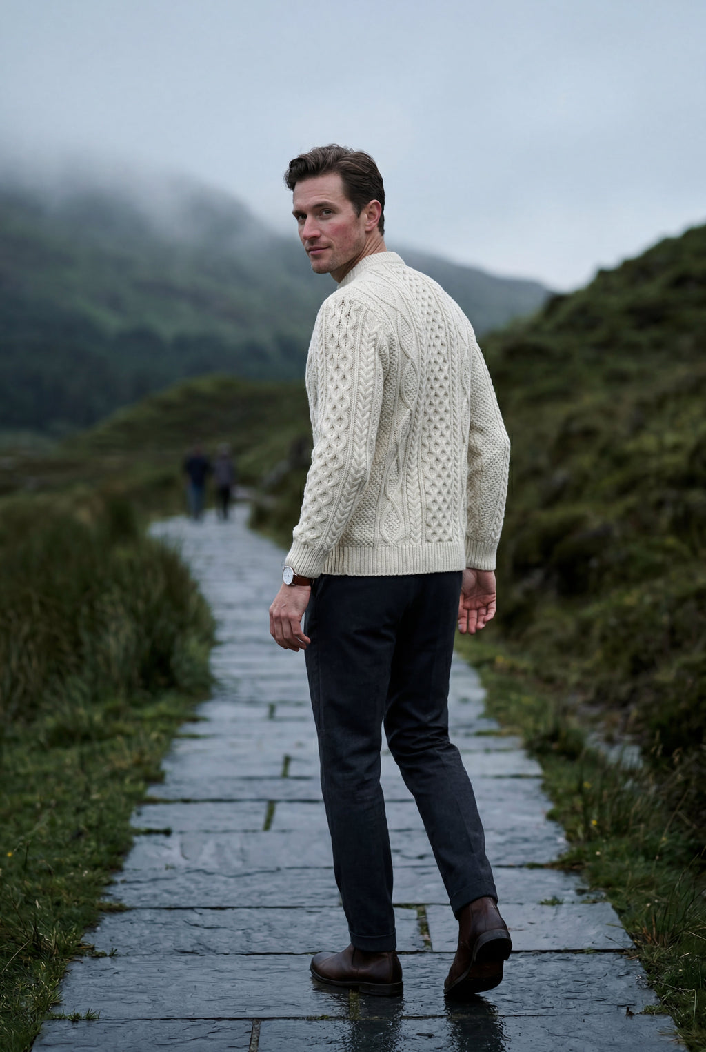 Chunky Cable Crewneck Sweater with Ribbed Hem | Liam