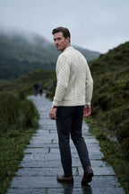 Chunky Cable Crewneck Sweater with Ribbed Hem | Liam