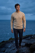 Chunky Cable Crewneck Sweater with Ribbed Hem | Liam