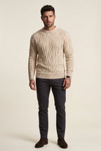 Chunky Cable Crewneck Sweater with Ribbed Hem | Liam