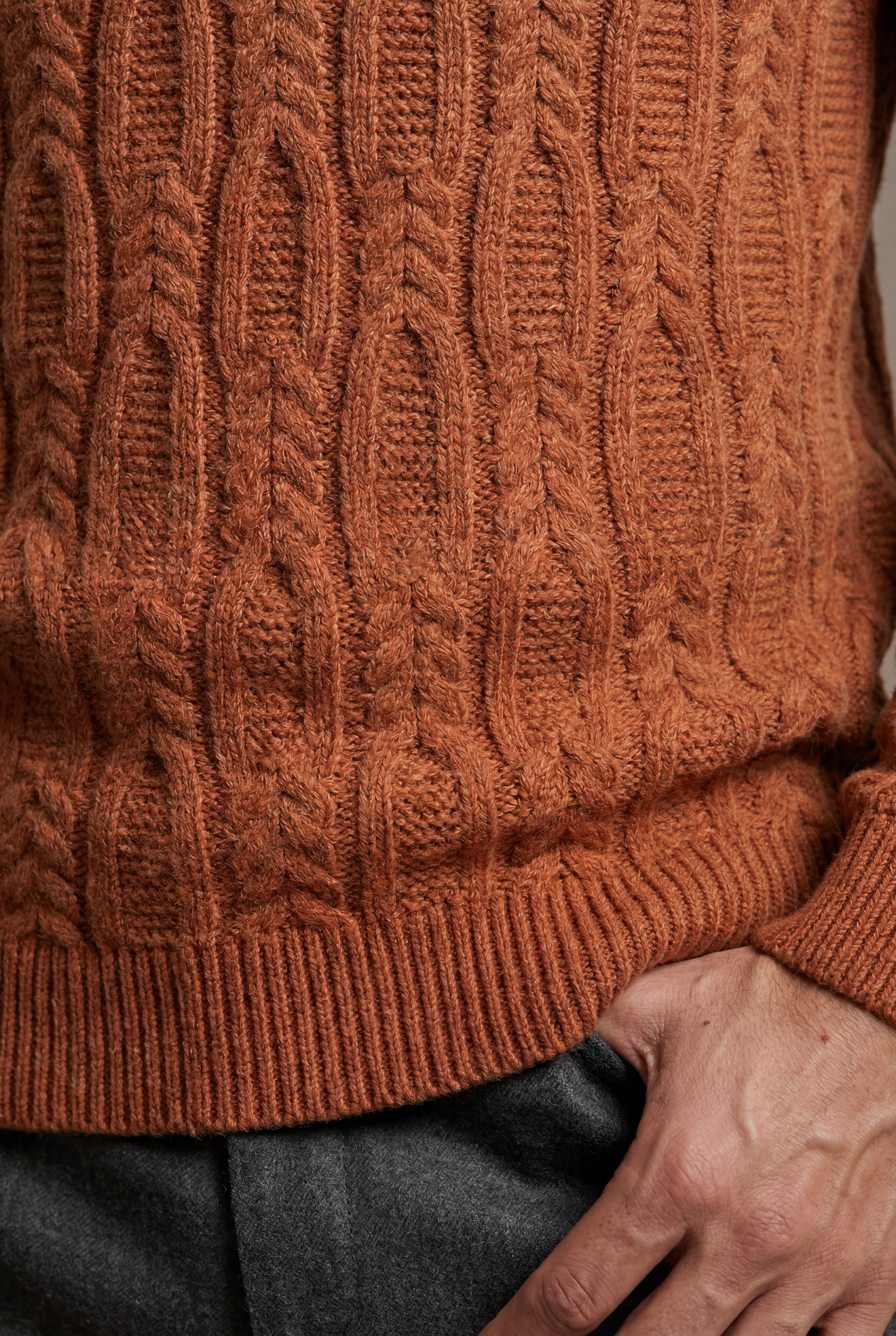 Chunky Cable Crewneck Sweater with Ribbed Hem | Liam