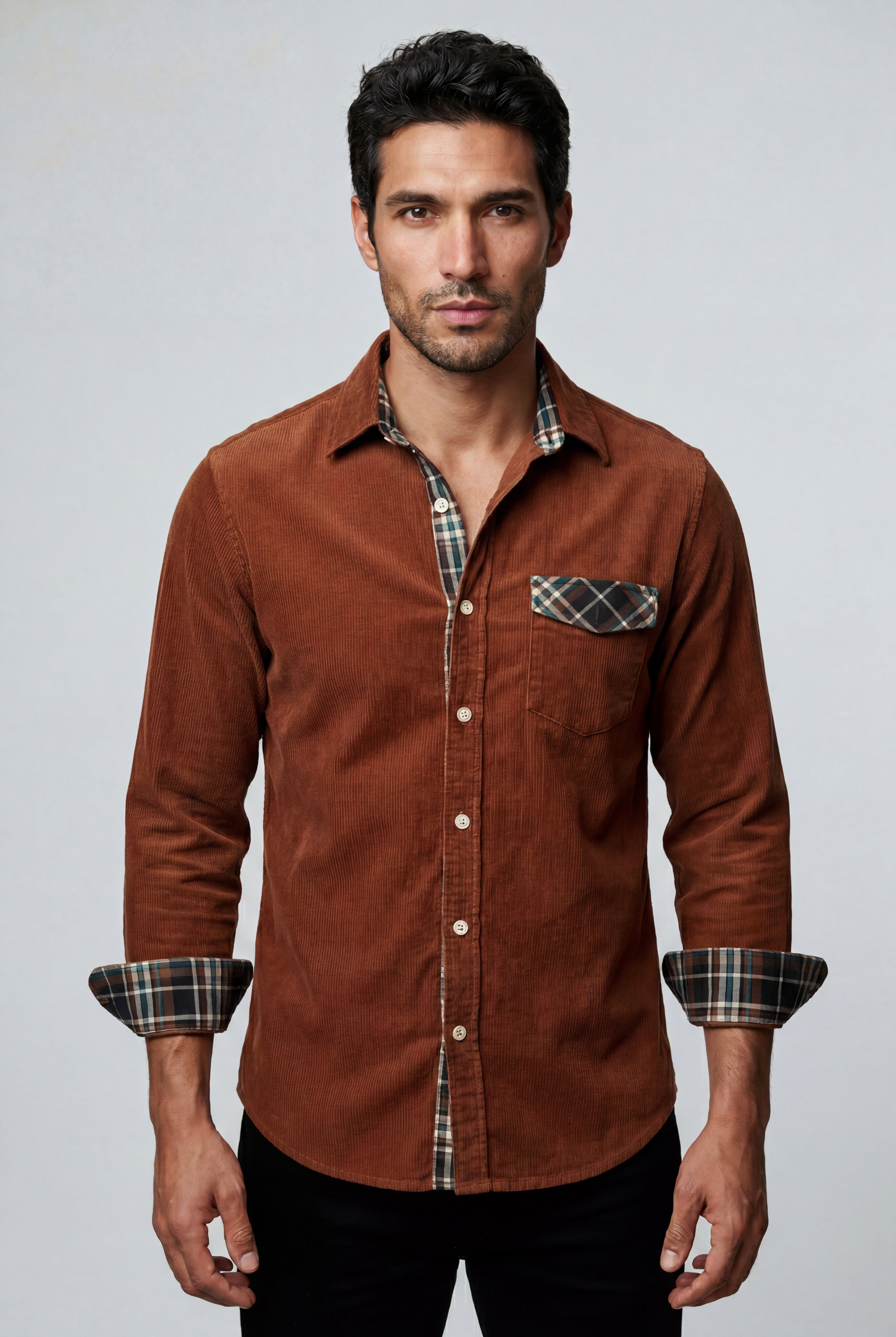 Kian | Men's Plaid Trim Button-Up Casual Shirt
