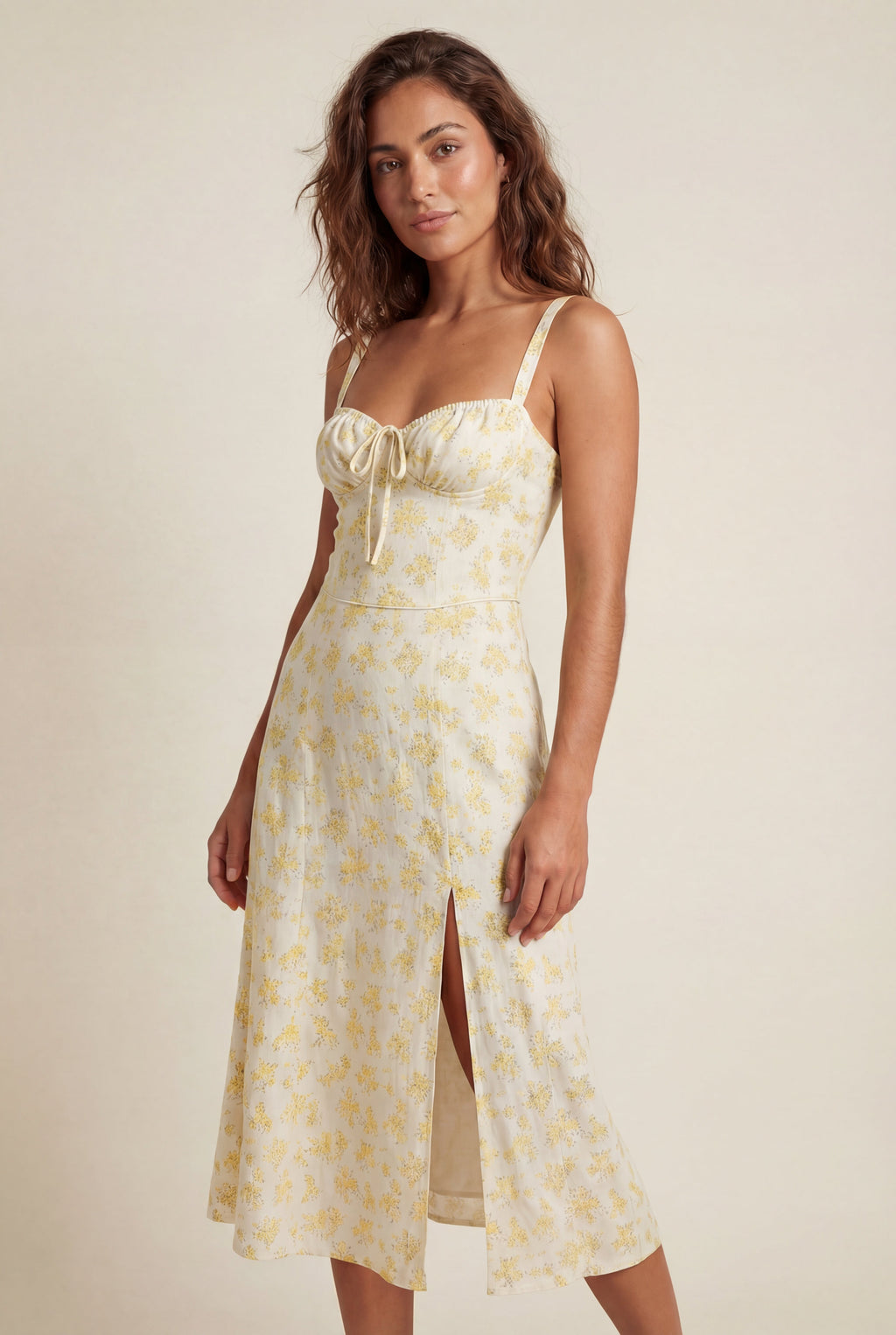 Elcevi | Floral Ruched Bust A-line Sundress with Front Slit For Women