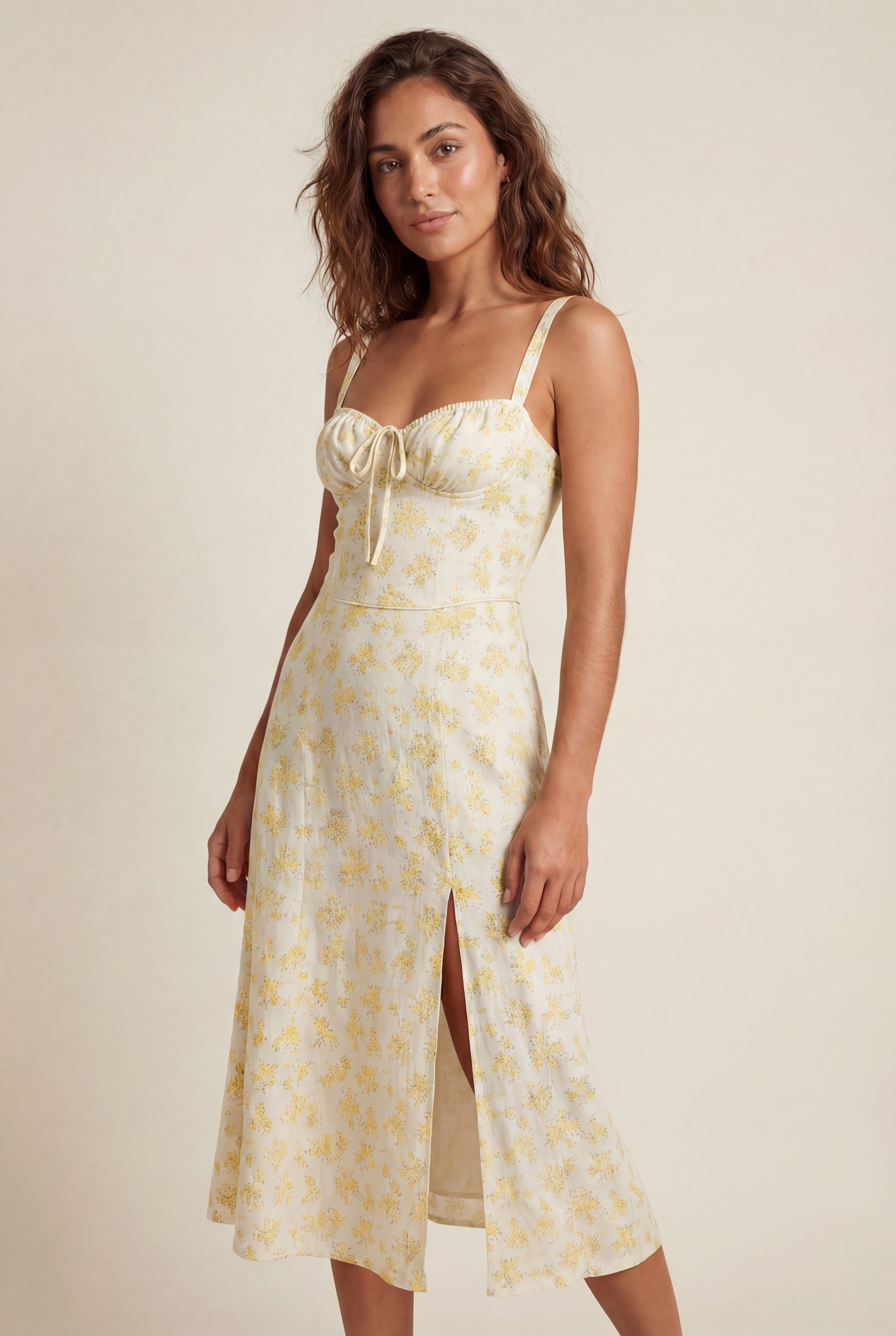 Elcevi | Floral Ruched Bust A-line Sundress with Front Slit For Women