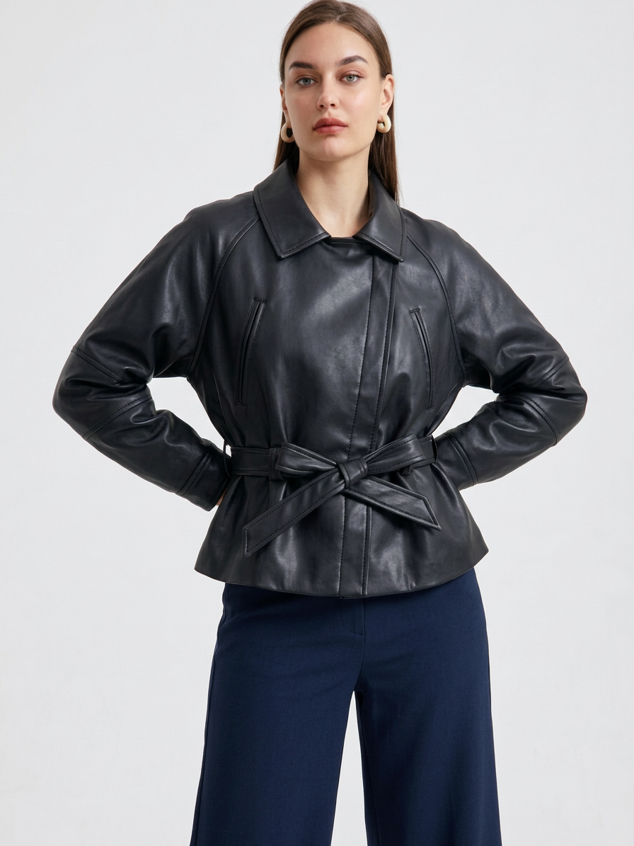 Lia | Belted Faux Leather Jacket