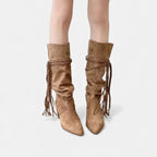 Lia | Braided Tassel Western Chunky Heel Mid-calf Boots