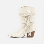Lia | Braided Tassel Western Chunky Heel Mid-calf Boots
