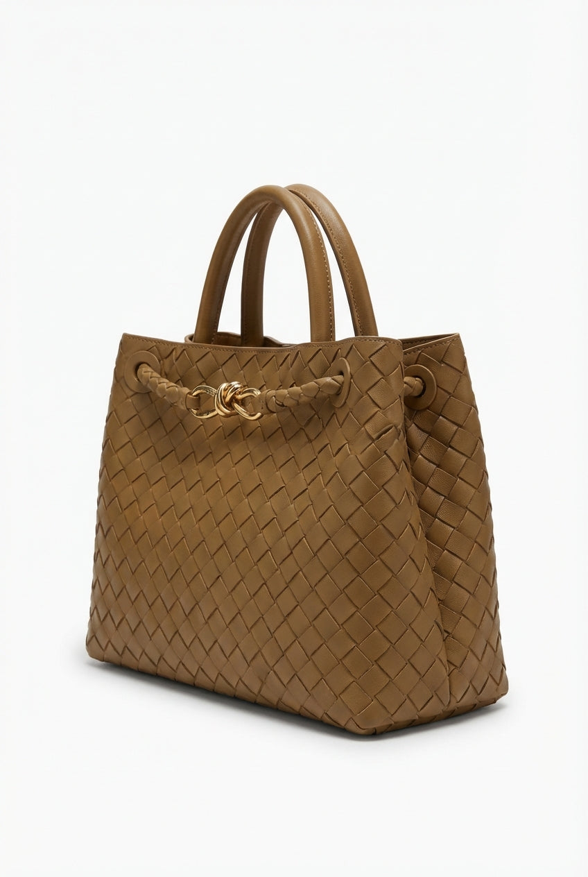 Lieke | Women's Braided Structured Medium Tote Handbag with Top Handles