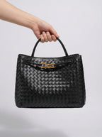Lieke | Women's Braided Structured Medium Tote Handbag with Top Handles