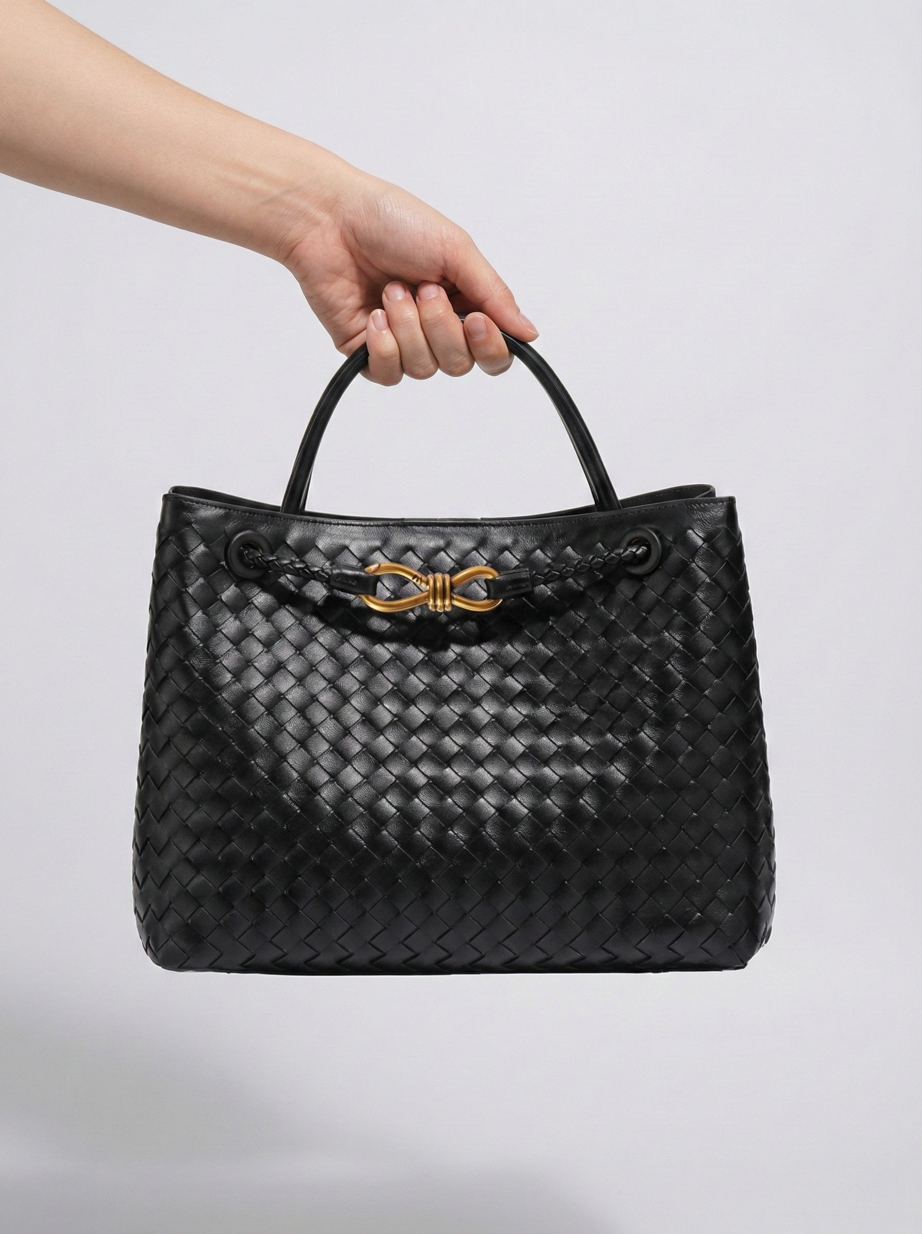 Lieke | Women's Braided Structured Medium Tote Handbag with Top Handles