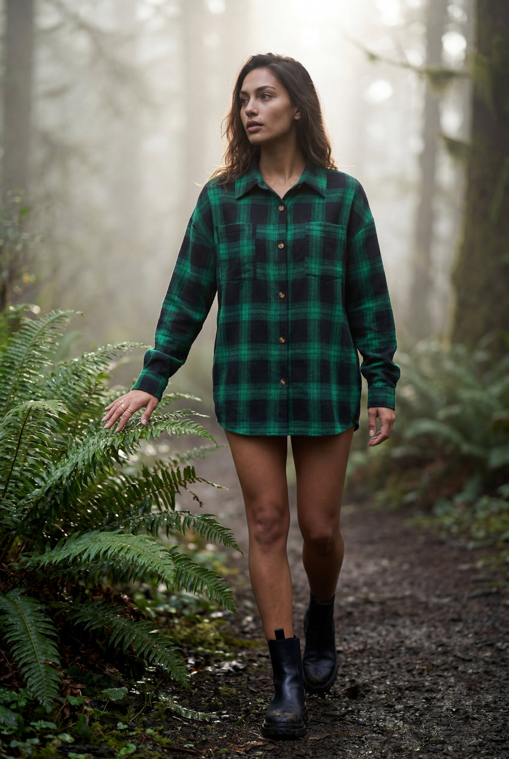 Relaxed Fit Checked Long Sleeve Shirt with Classic Collar