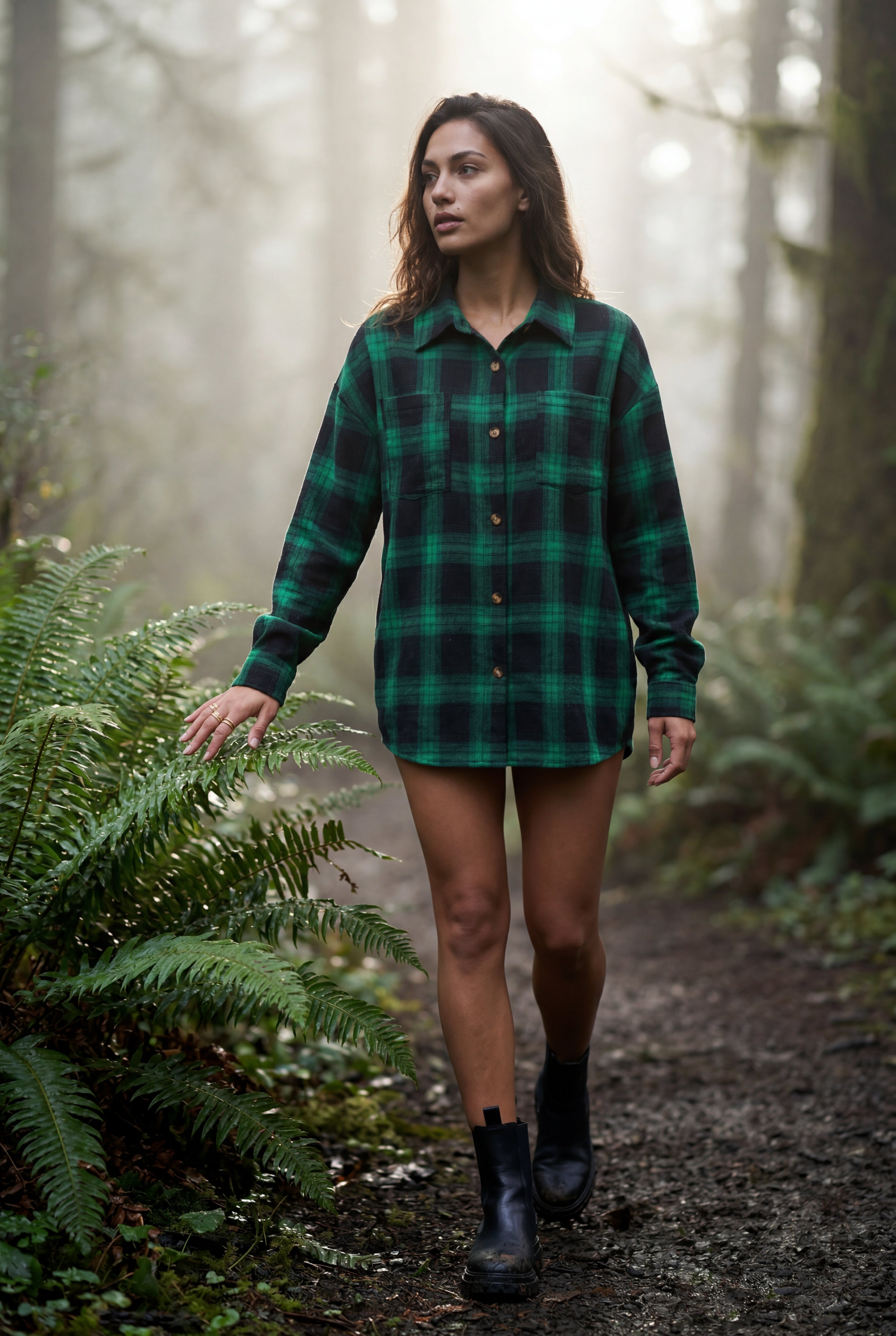 Relaxed Fit Checked Long Sleeve Shirt with Classic Collar