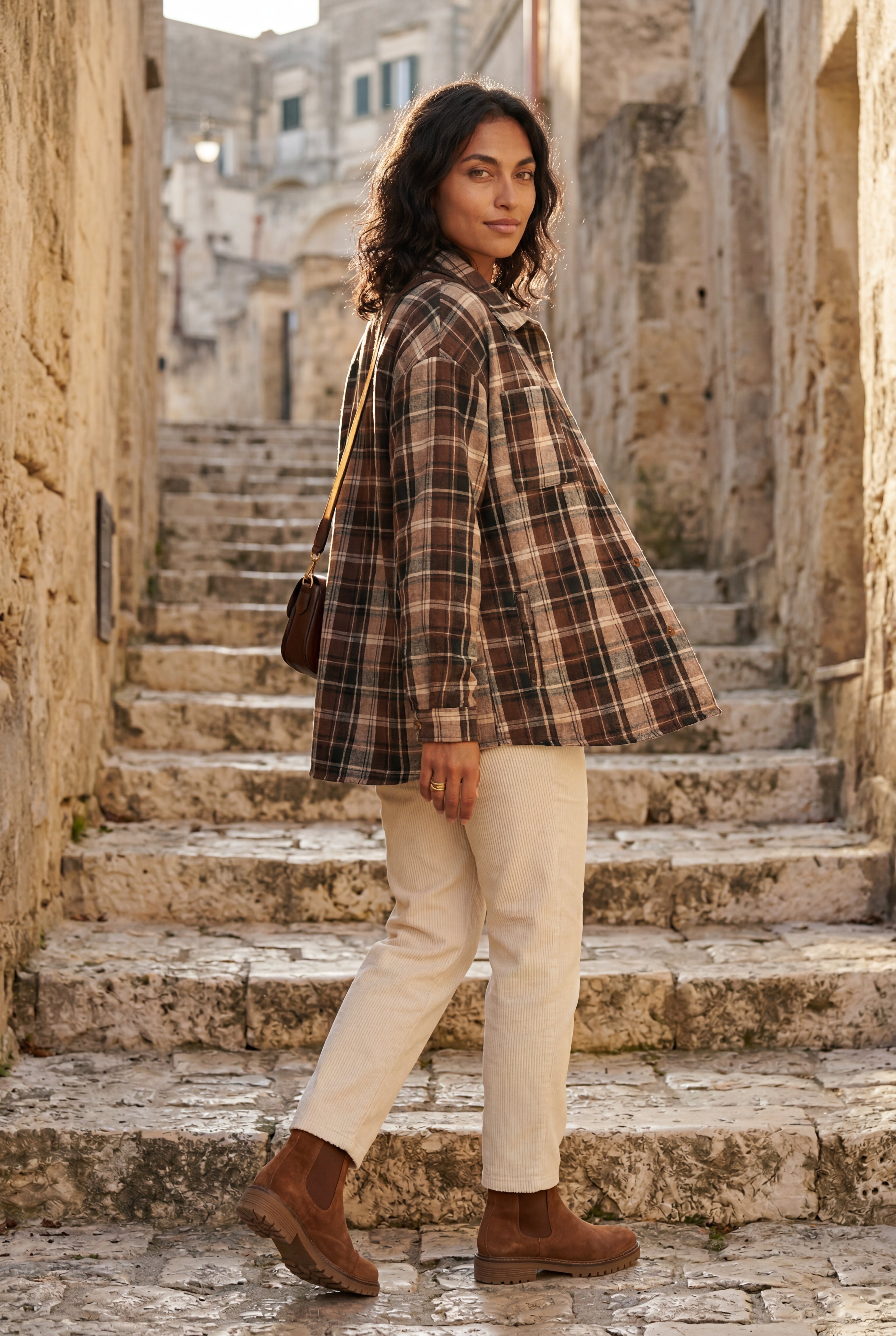 Relaxed Fit Checked Long Sleeve Shirt with Classic Collar