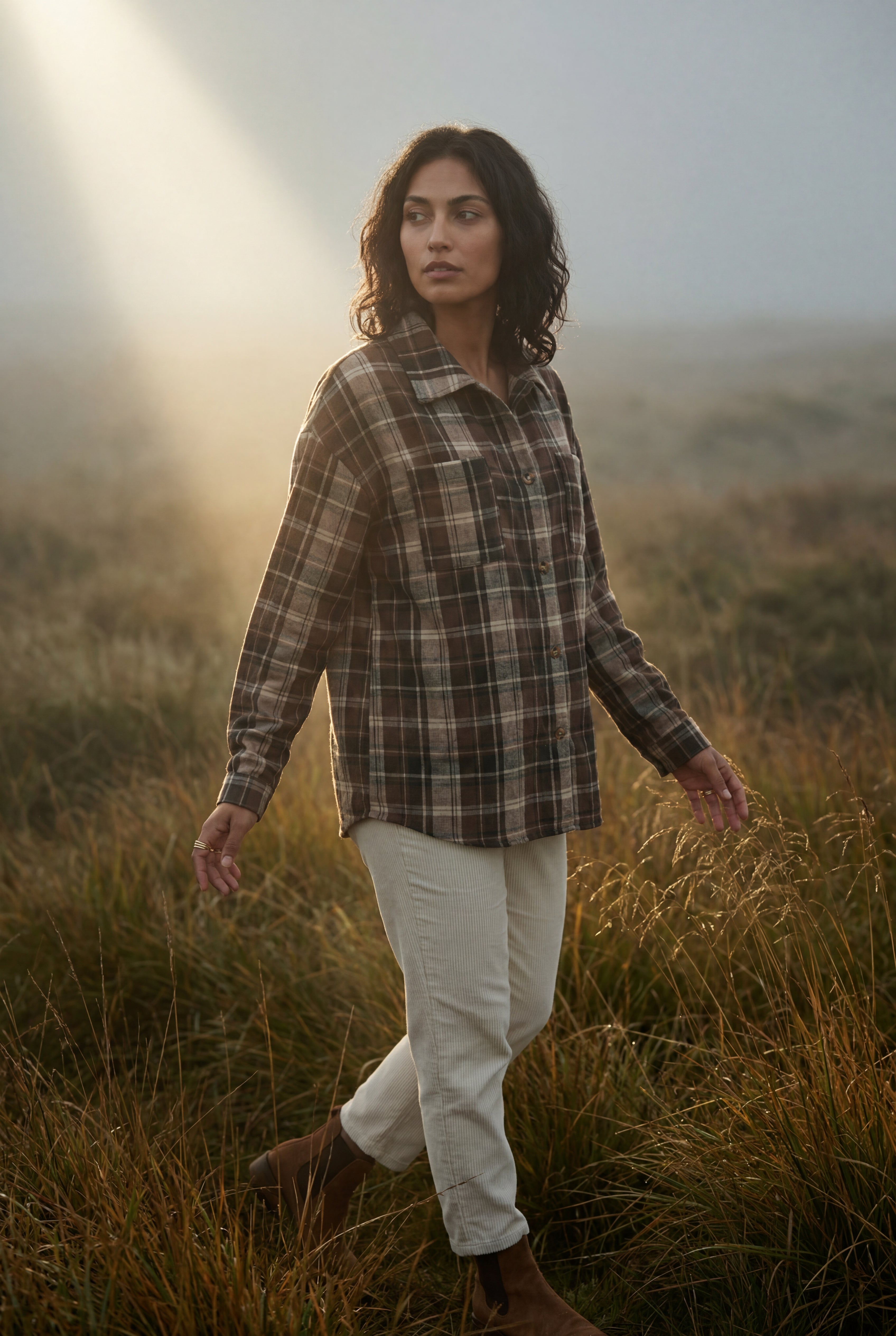 Relaxed Fit Checked Long Sleeve Shirt with Classic Collar