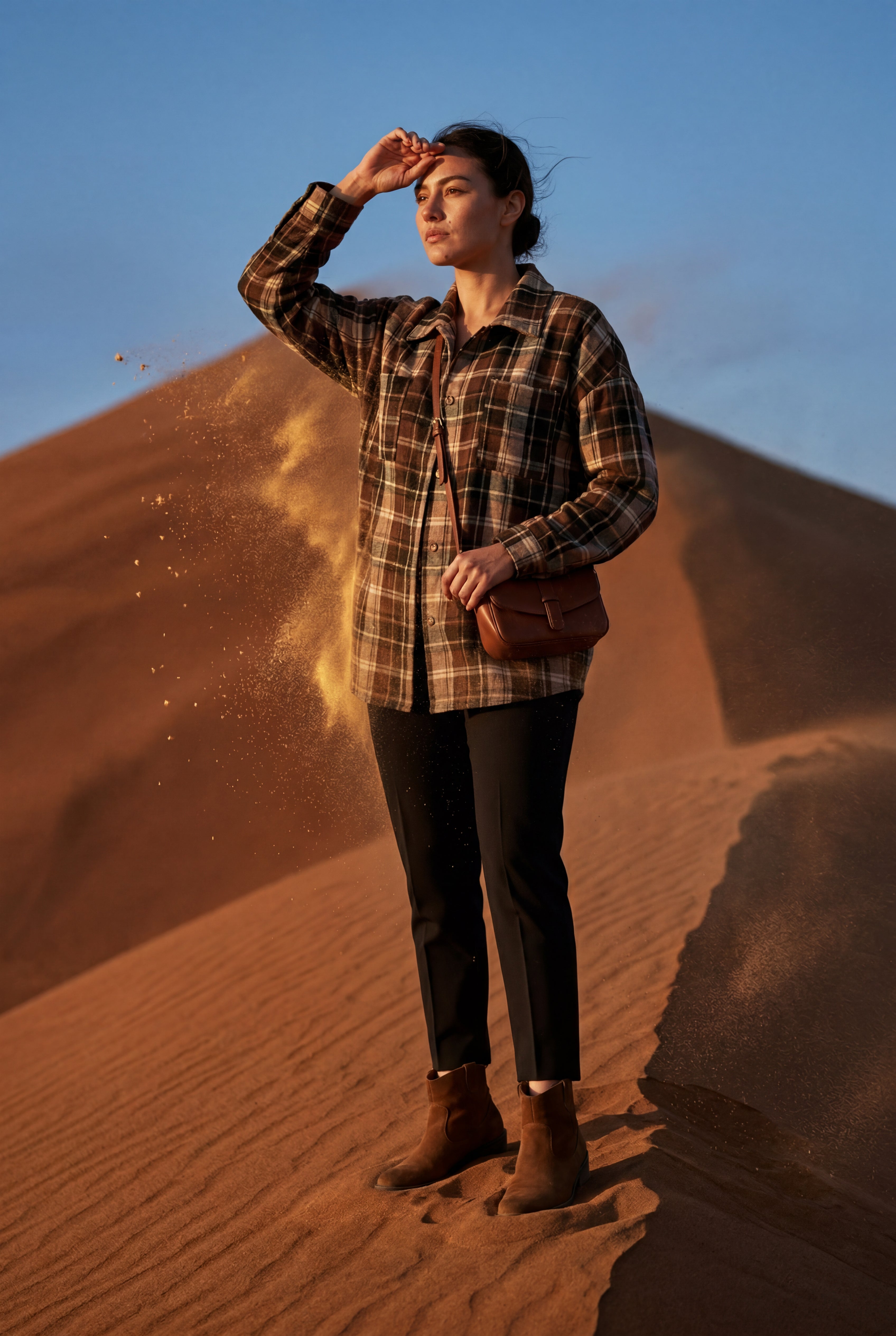 Relaxed Fit Checked Long Sleeve Shirt with Classic Collar