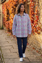 Relaxed Fit Checked Long Sleeve Shirt with Classic Collar