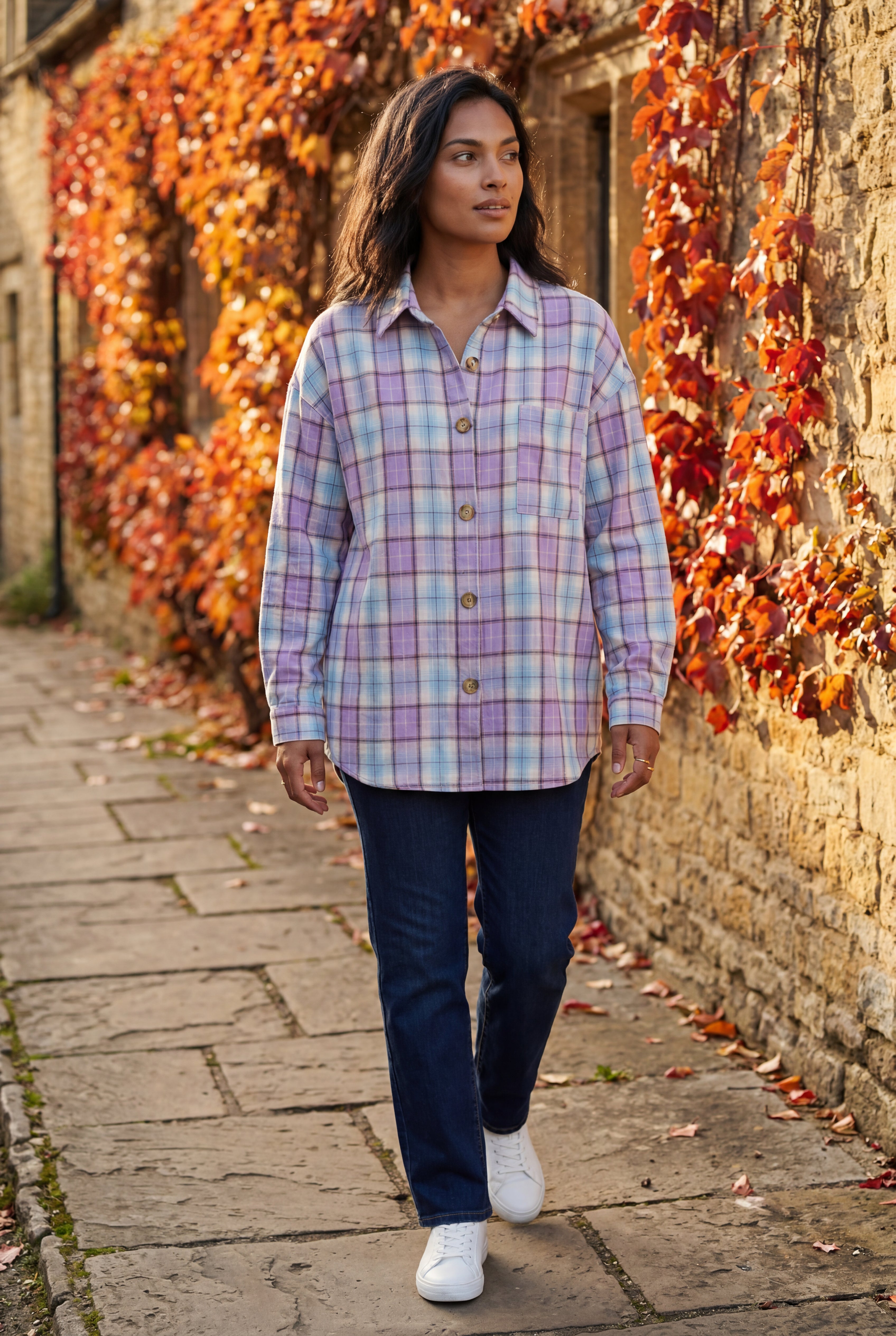 Relaxed Fit Checked Long Sleeve Shirt with Classic Collar