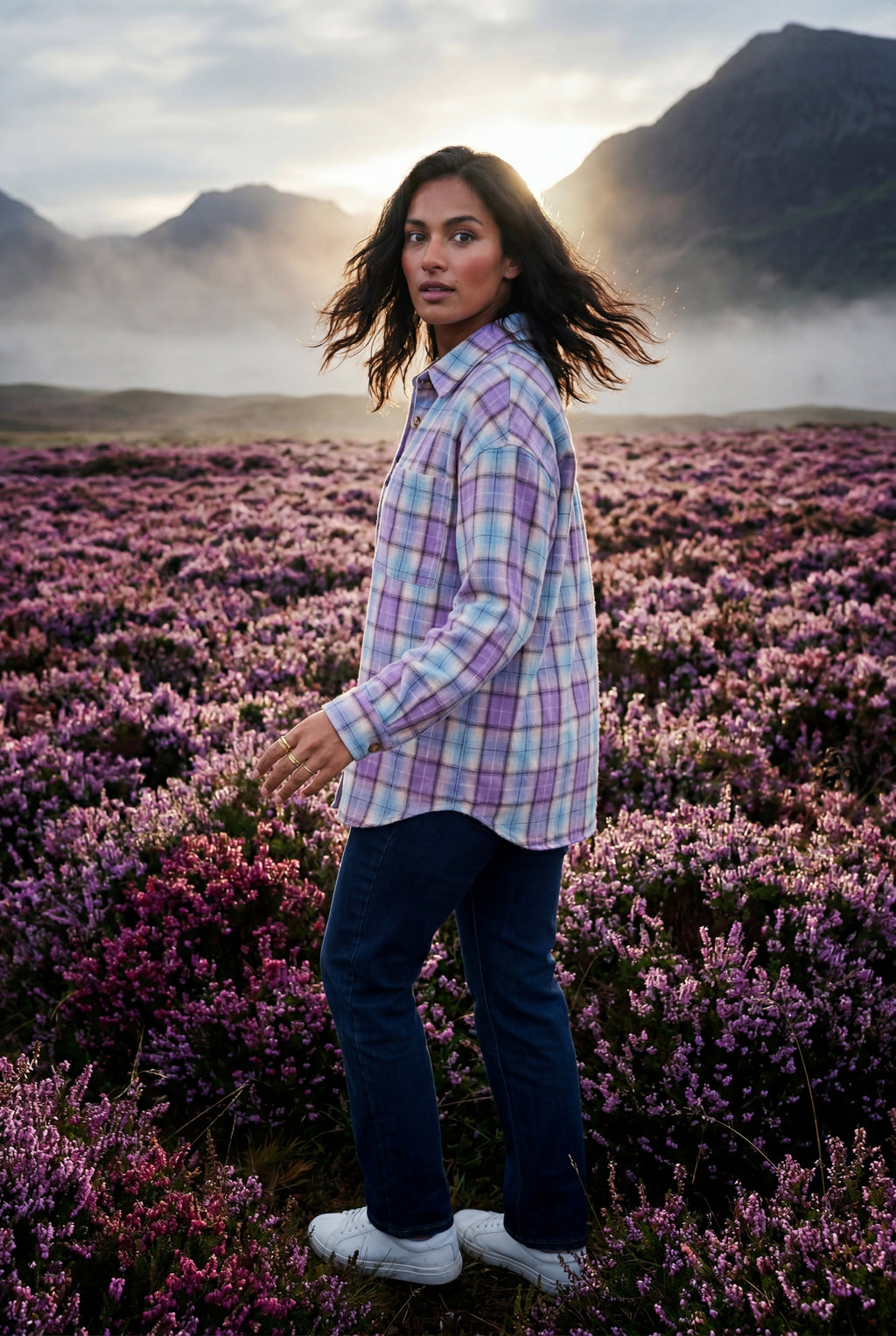 Relaxed Fit Checked Long Sleeve Shirt with Classic Collar
