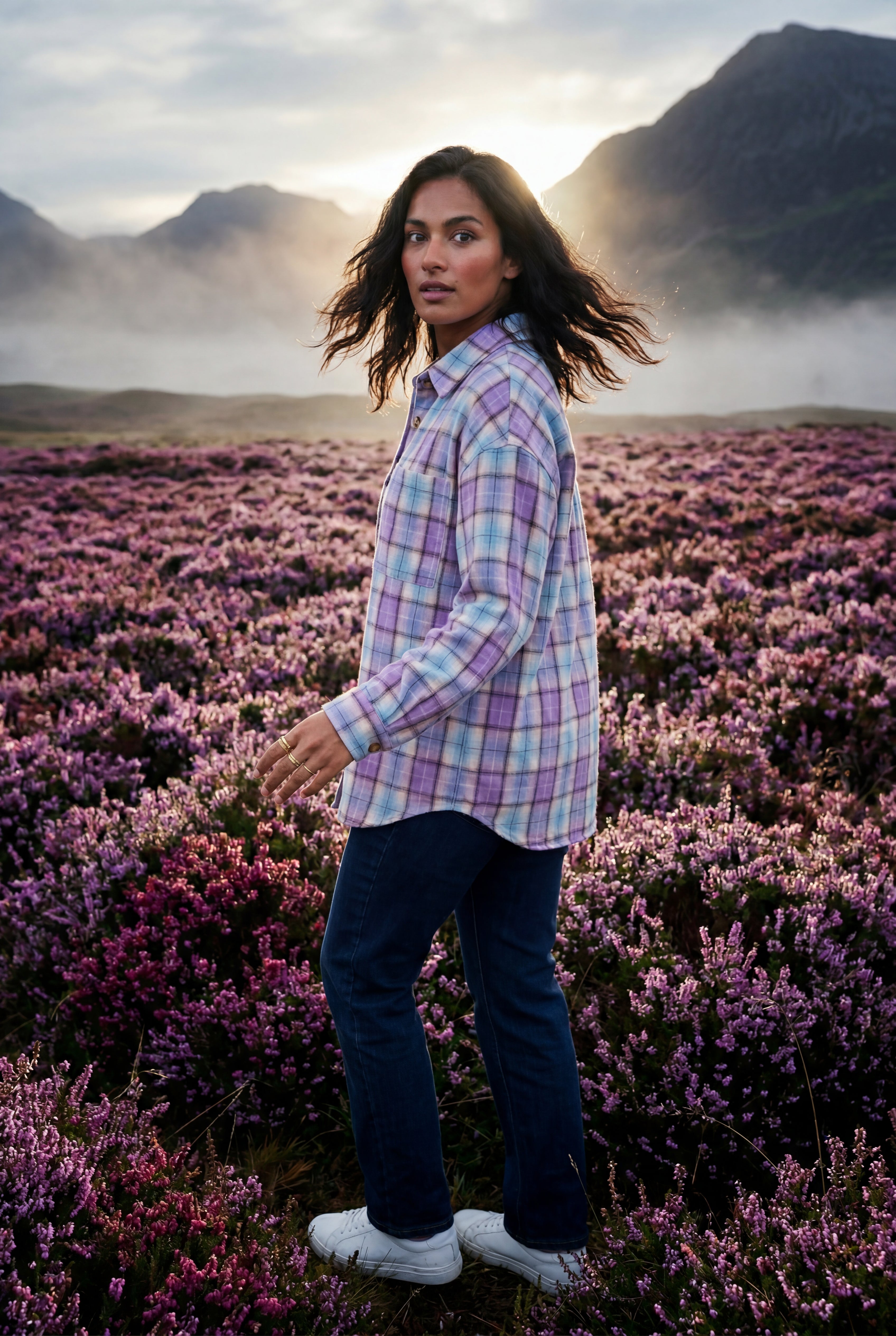 Relaxed Fit Checked Long Sleeve Shirt with Classic Collar