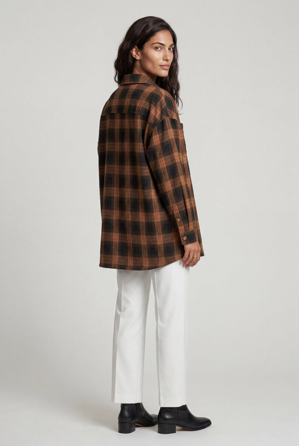 Relaxed Fit Checked Long Sleeve Shirt with Classic Collar