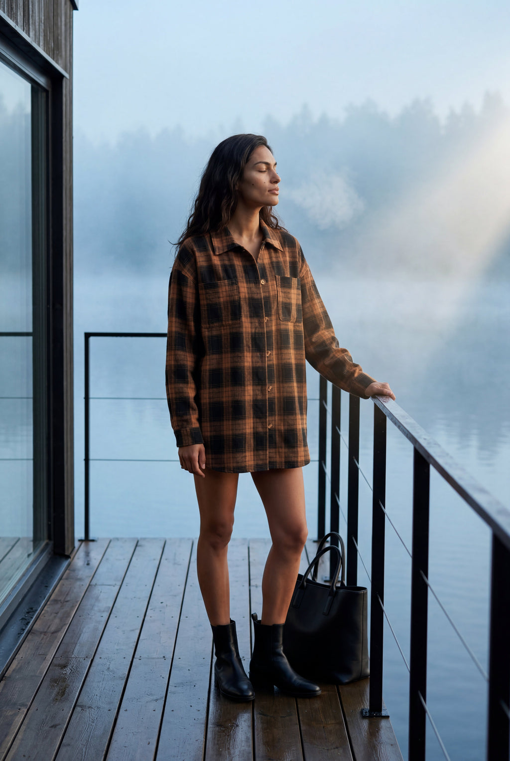 Relaxed Fit Checked Long Sleeve Shirt with Classic Collar