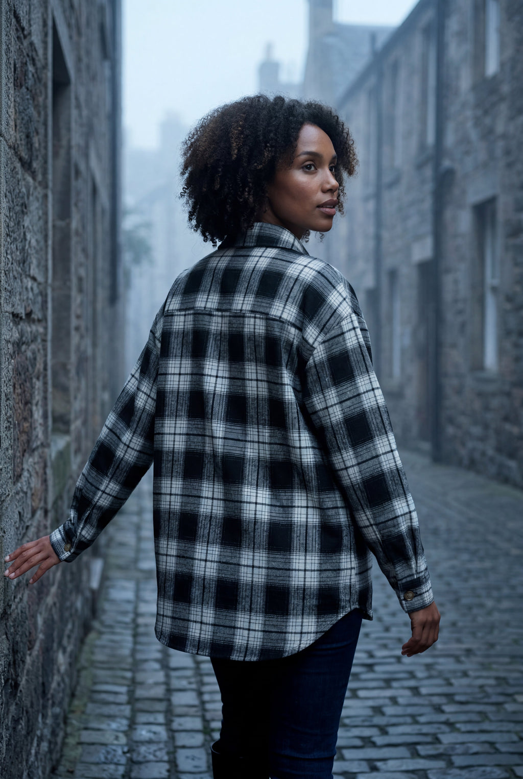 Relaxed Fit Checked Long Sleeve Shirt with Classic Collar