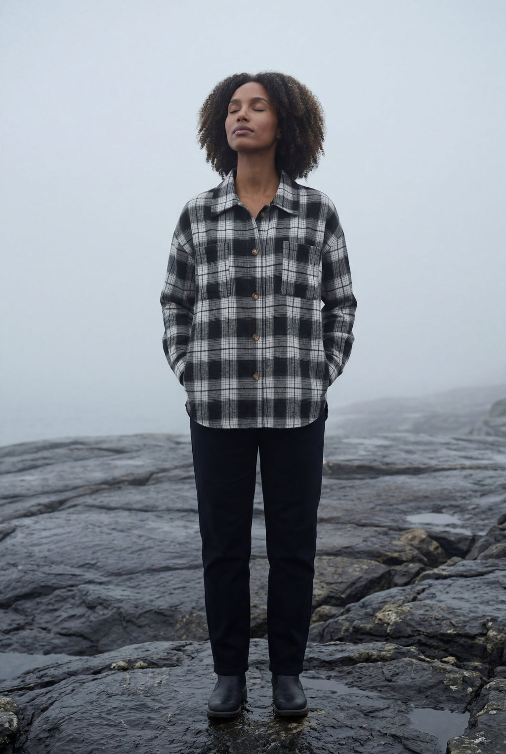 Relaxed Fit Checked Long Sleeve Shirt with Classic Collar