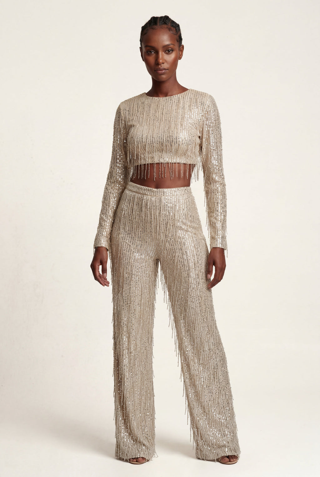 Fringe Crop Top and Wide-leg Pants Set | Elcevi
