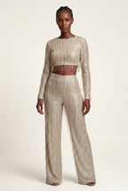 Fringe Crop Top and Wide-leg Pants Set | Elcevi