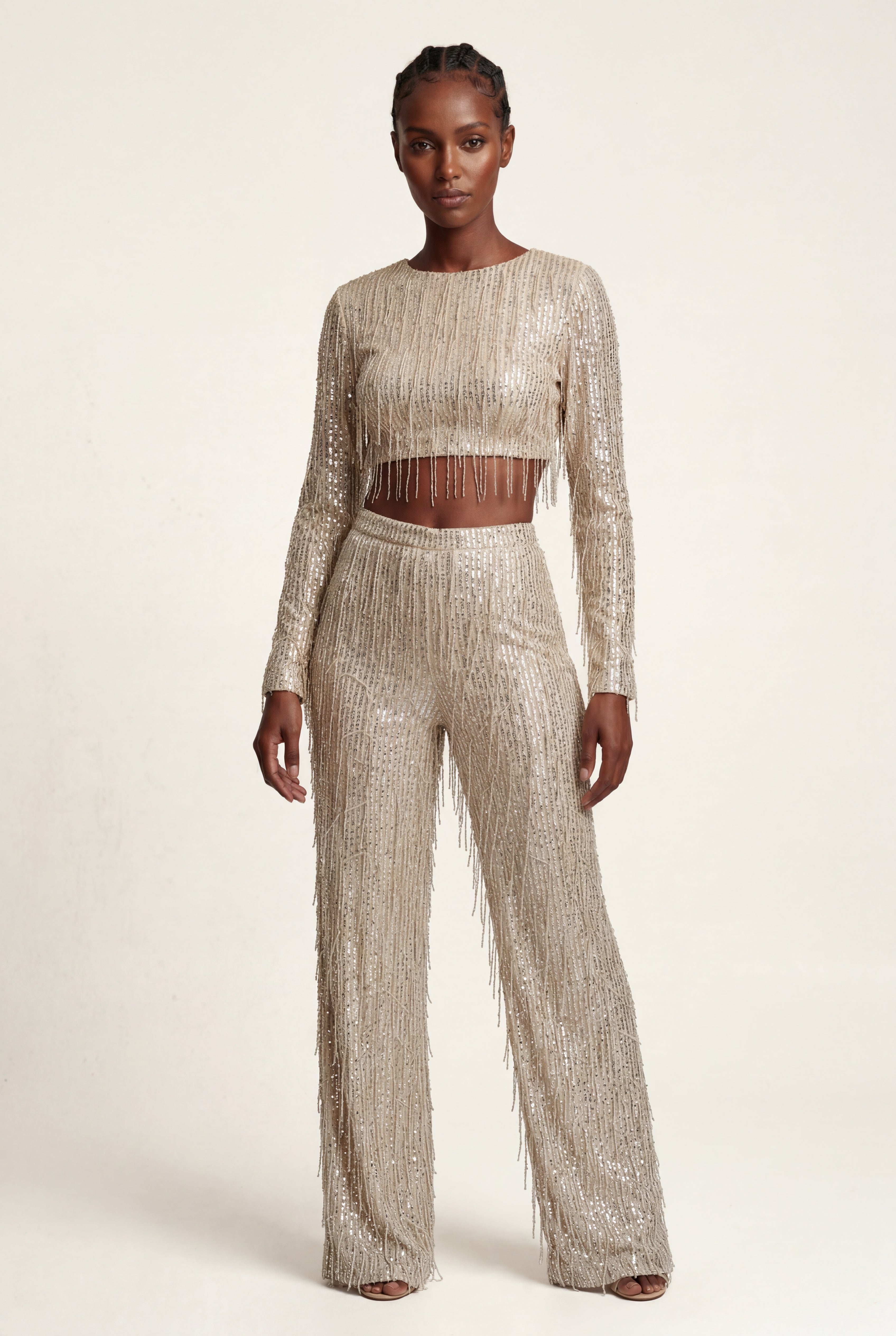 Fringe Crop Top and Wide-leg Pants Set | Elcevi