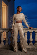 Fringe Crop Top and Wide-leg Pants Set | Elcevi