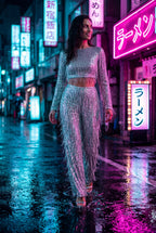 Fringe Crop Top and Wide-leg Pants Set | Elcevi