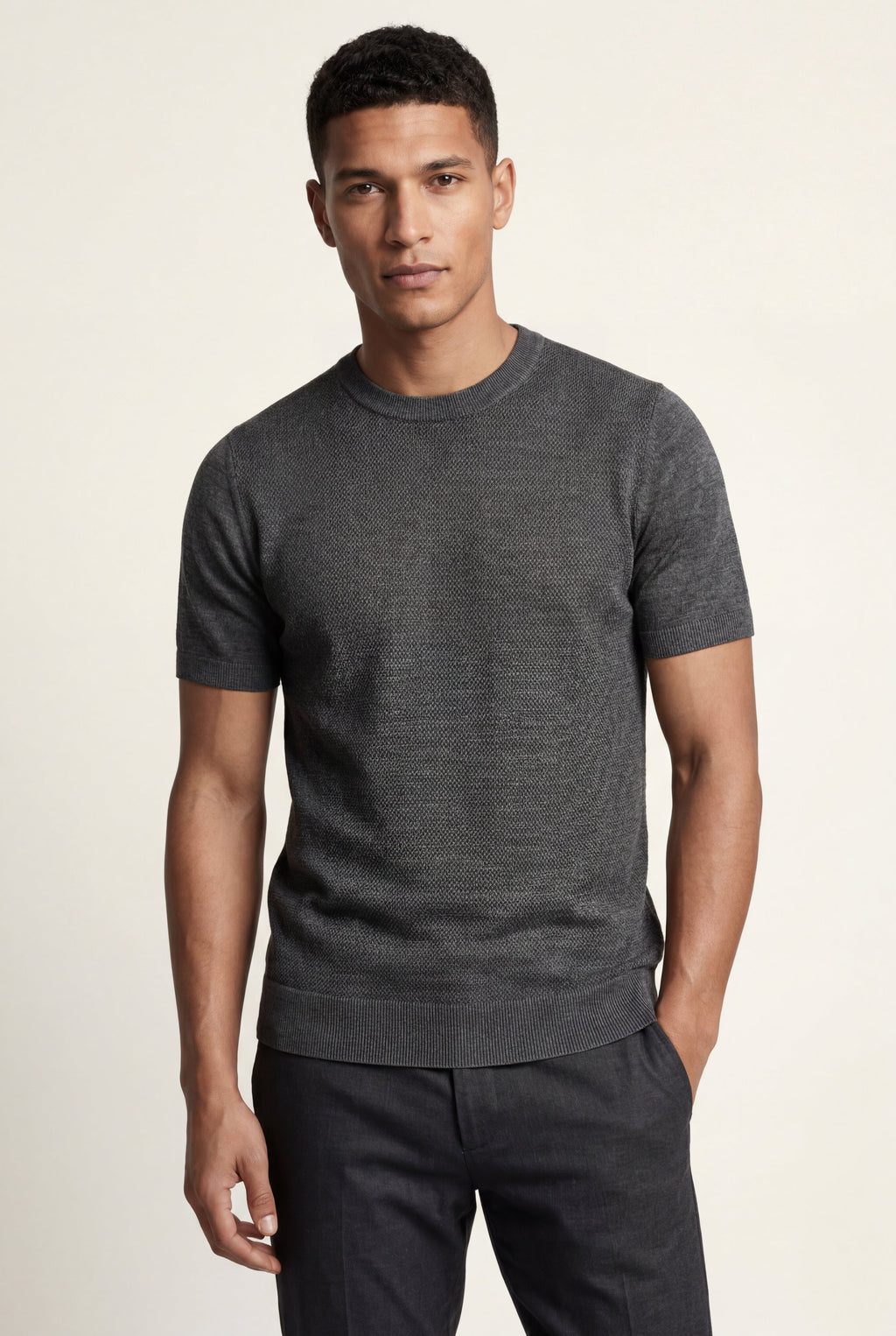 Men's Slim Fit Knitted Short Sleeve T-Shirt | Liam