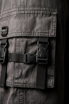 Lia | Washed Charcoal Straight-leg Cargo Trousers with Buckle Pockets