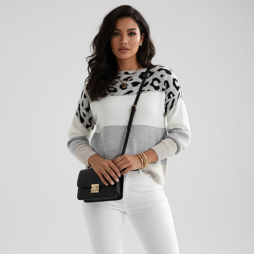 Cheyenna - Casual Sweater with Leopard Design