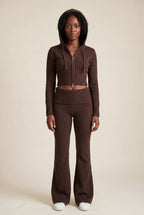Lia | Ribbed Cropped Hoodie and Flared Pants Lounge Set
