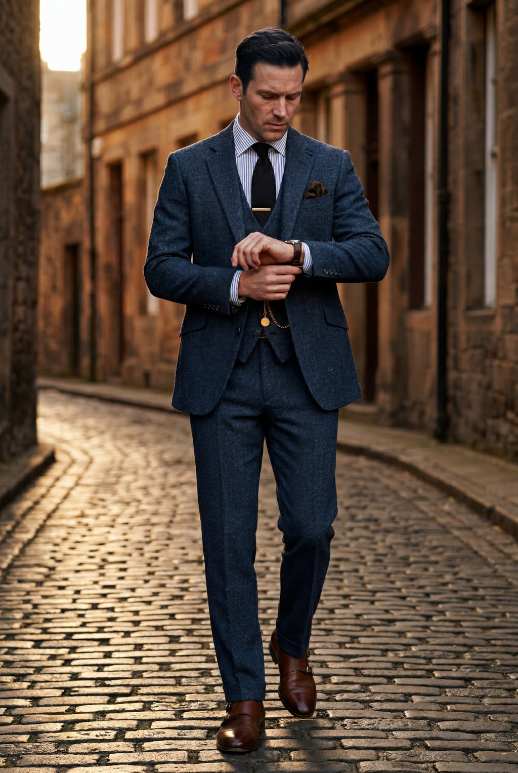 Liam | Textured Three-piece Suit with Notched Lapels