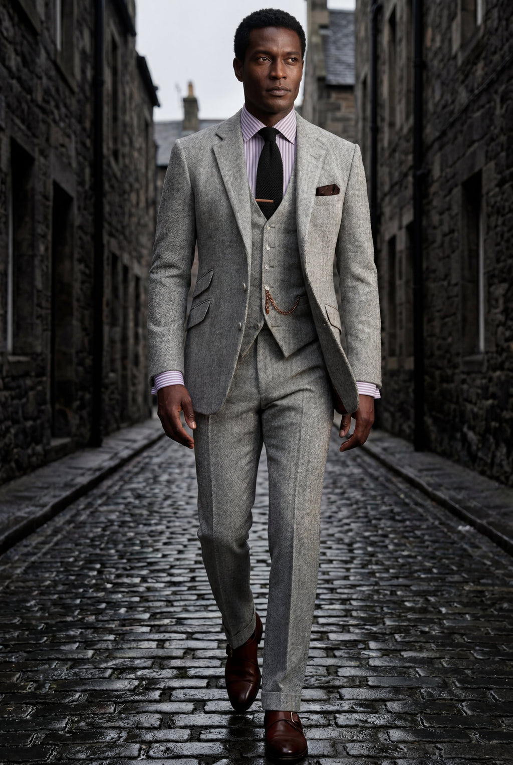 Liam | Textured Three-piece Suit with Notched Lapels