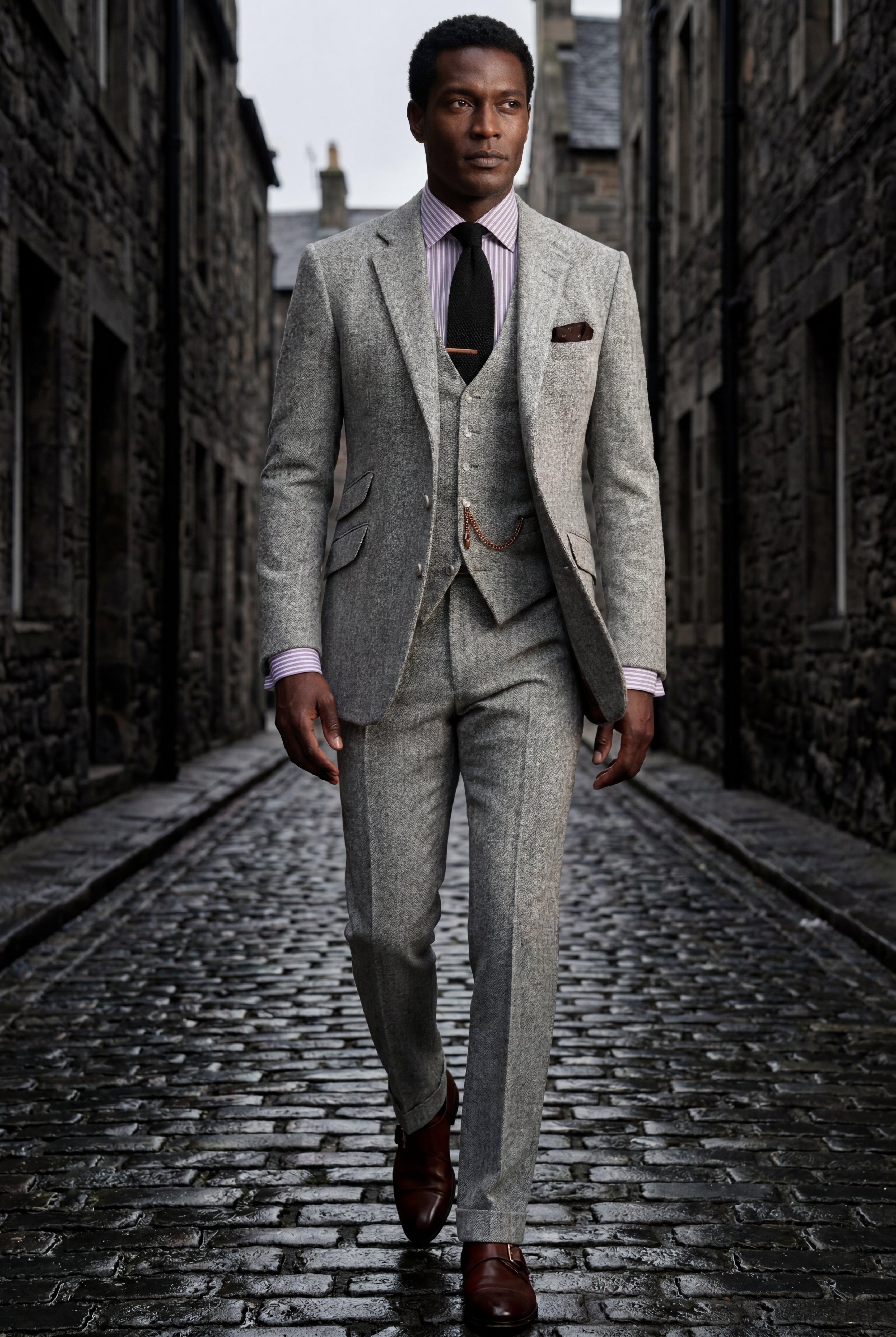 Liam | Textured Three-piece Suit with Notched Lapels