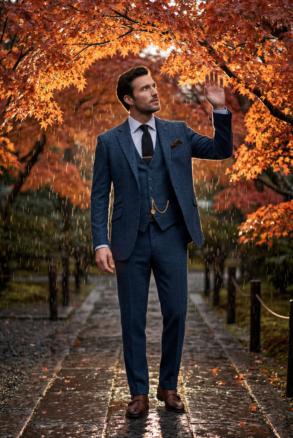 Liam | Textured Three-piece Suit with Notched Lapels
