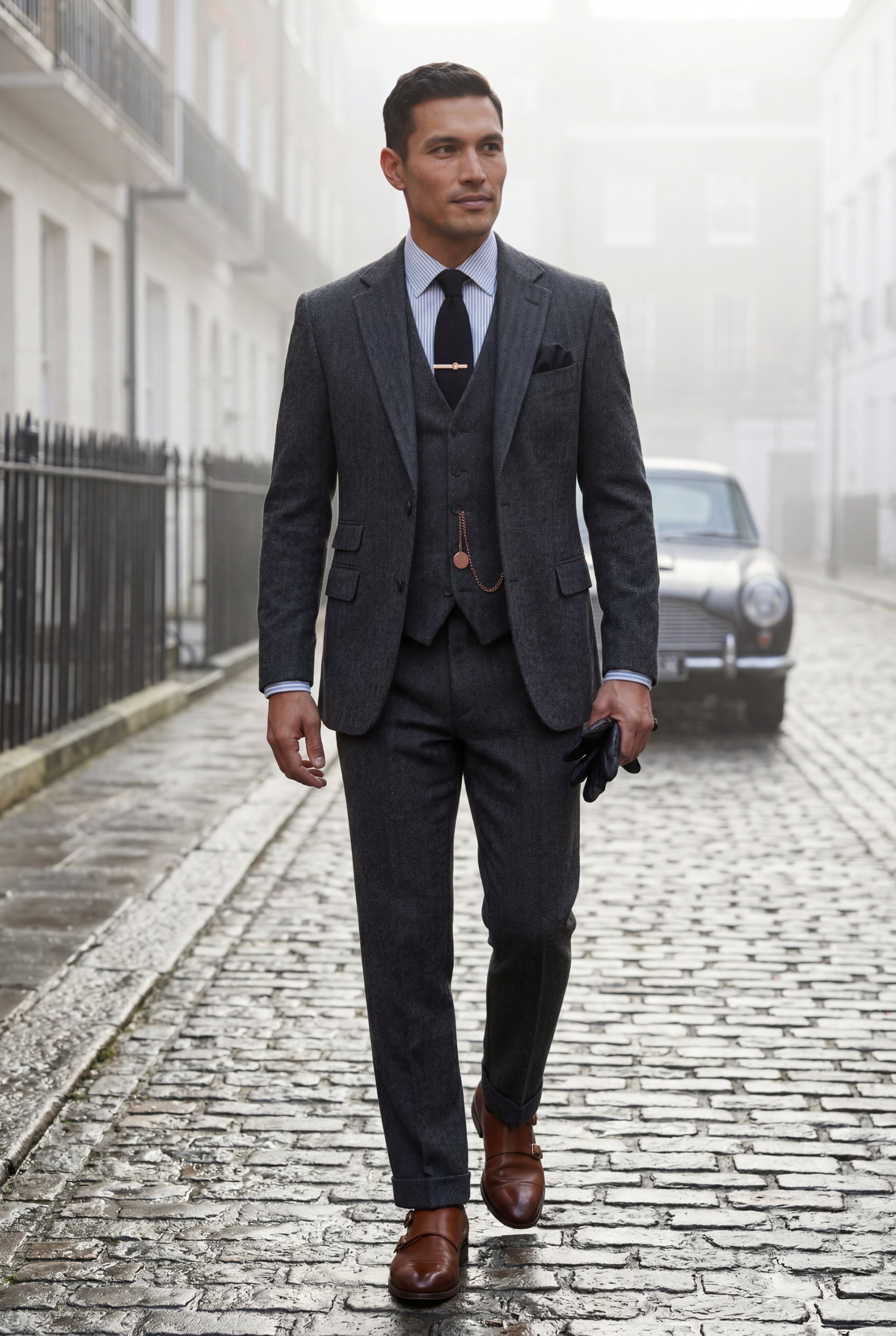 Liam | Textured Three-piece Suit with Notched Lapels