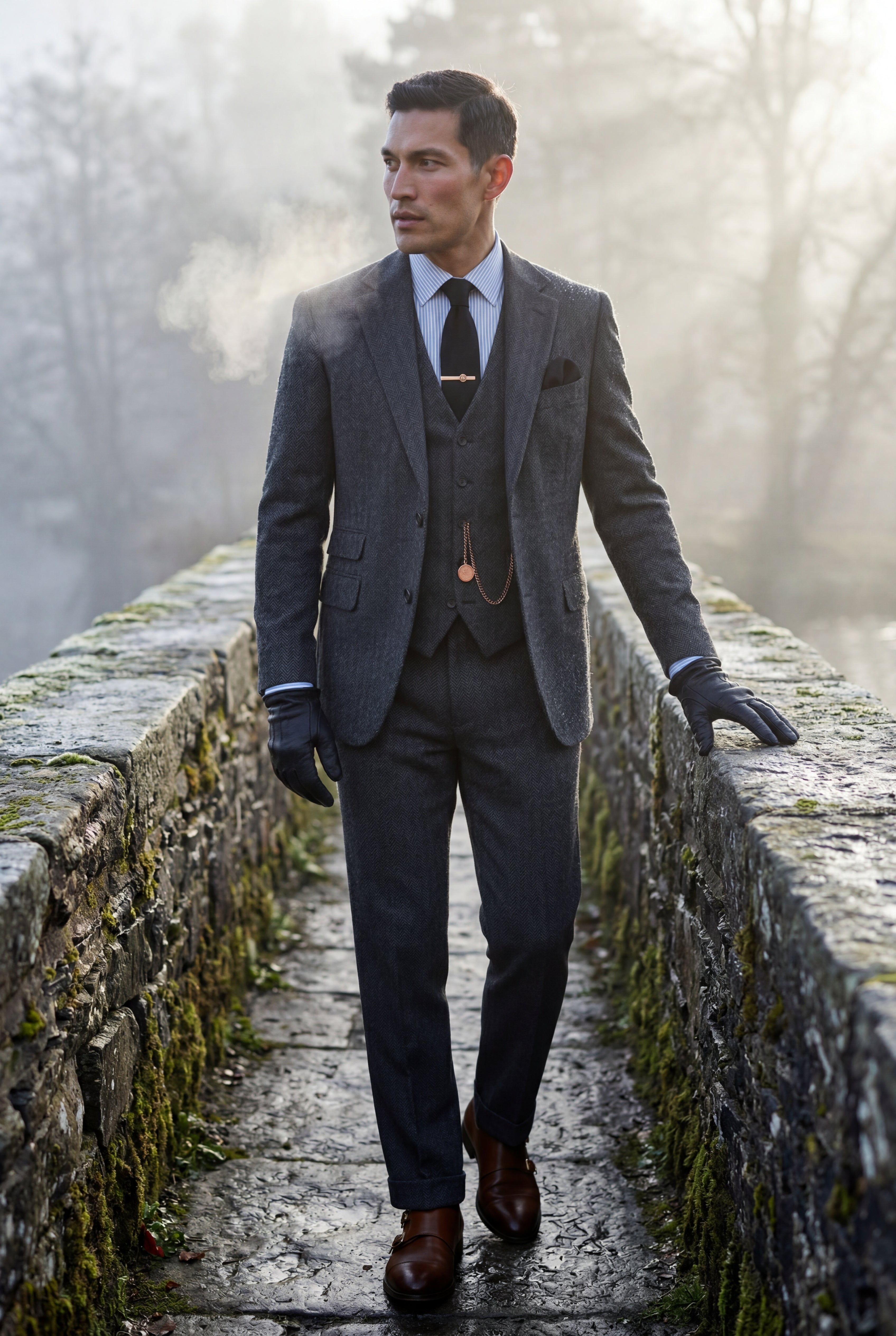 Liam | Textured Three-piece Suit with Notched Lapels