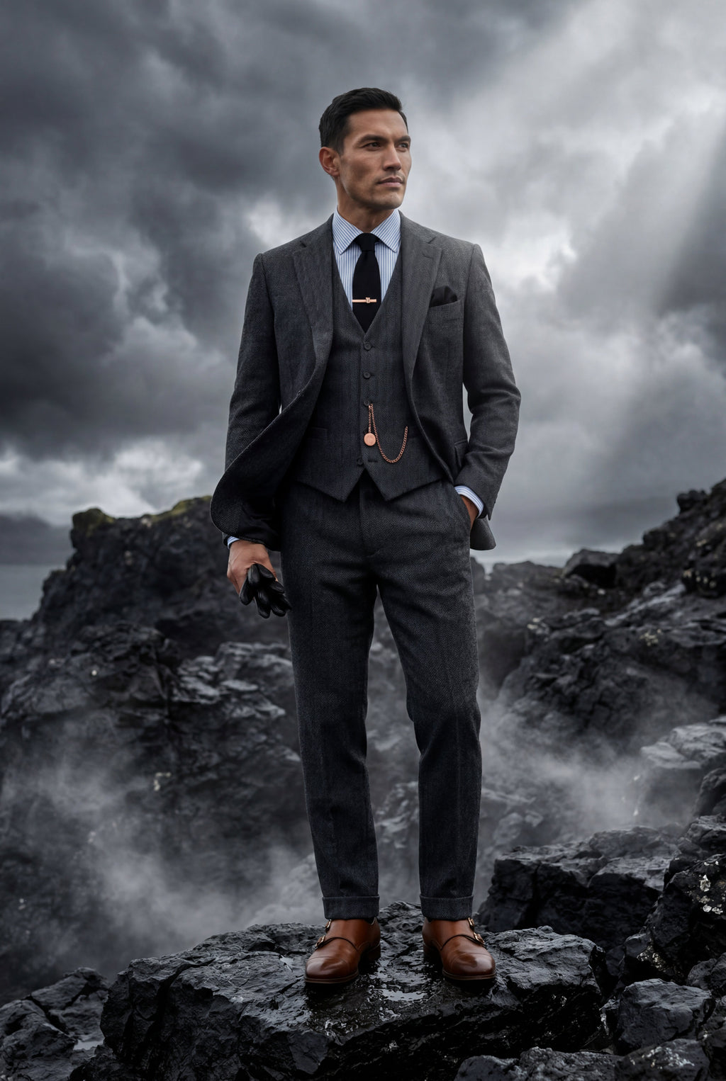 Liam | Textured Three-piece Suit with Notched Lapels